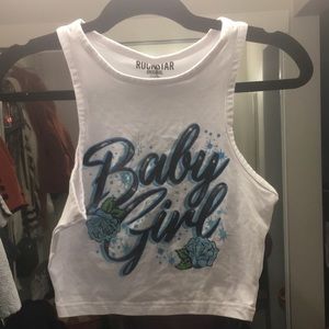 This is a white and blue crop top,size:US(M)Brand:Rockstar Original